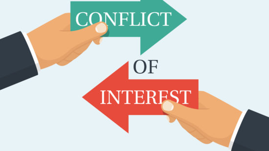 Conflict,Of,Interest.,Business,Concept.,Two,Businessmen,Keep,The,Arrows