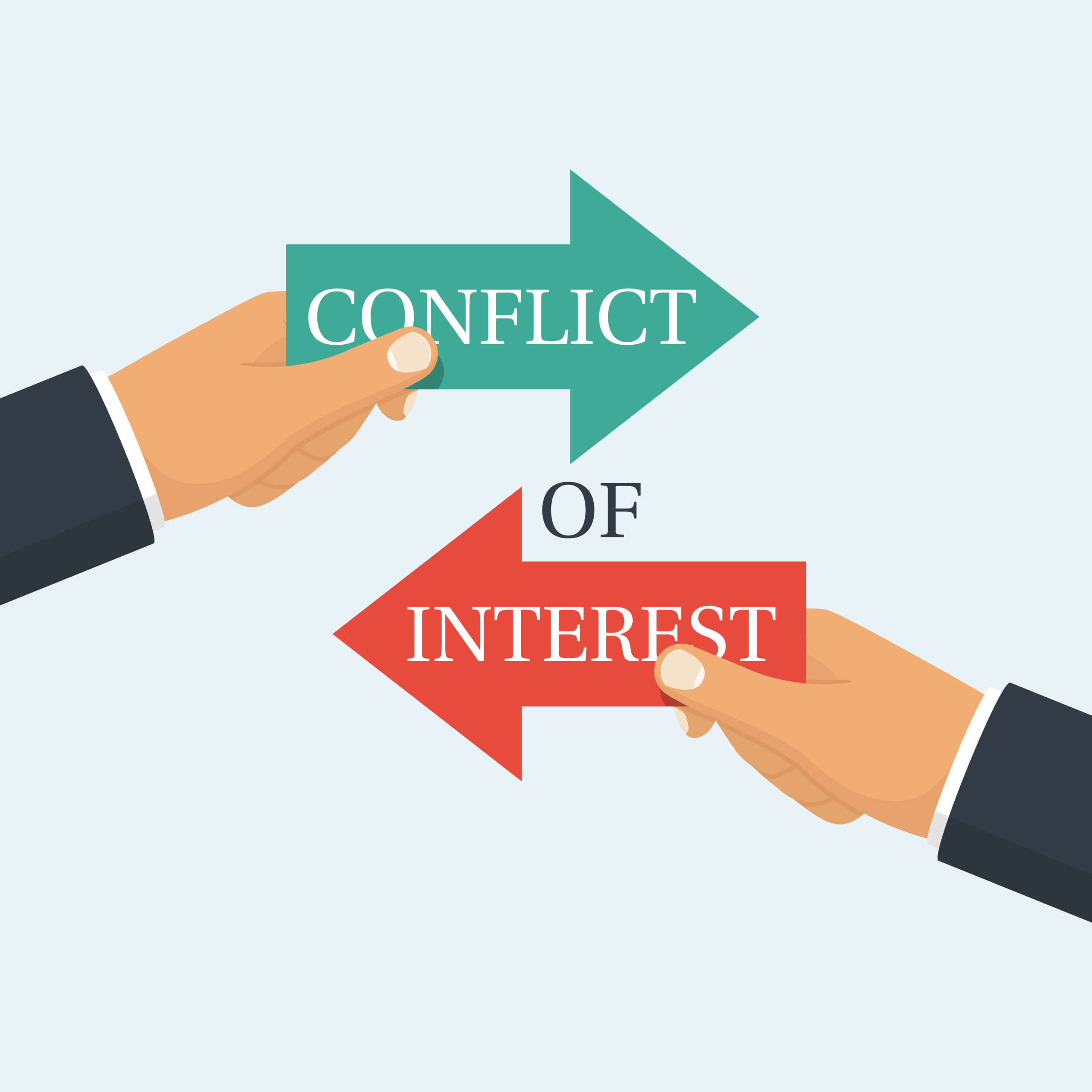 Conflict,Of,Interest.,Business,Concept.,Two,Businessmen,Keep,The,Arrows
